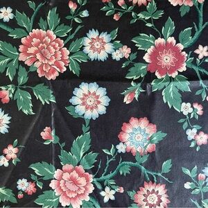 Vintage Duralee Leslie Black Floral Interior Fabric Cotton Pink Green 54 x 66